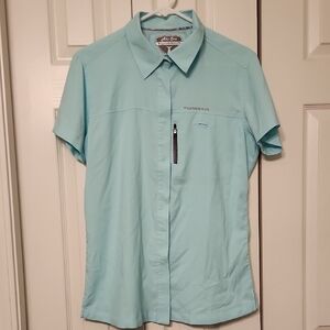 Light Blue Ahi One Tunaskin Short Sleeve Button Down Shirt Size L